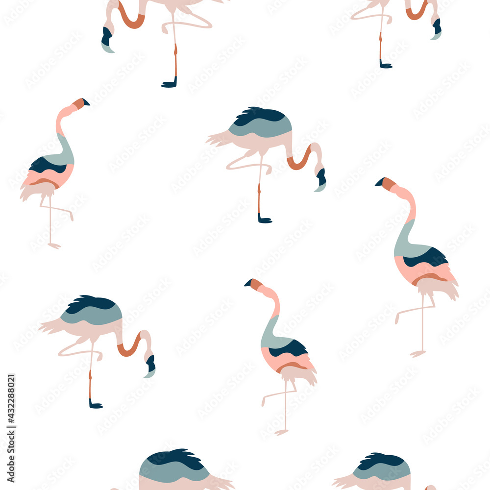 Obraz premium Abstract seamless pattern with colorful flamingo birds