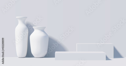 3D rendered podiums for your product showcase. Blank Vector 3d illustration. 