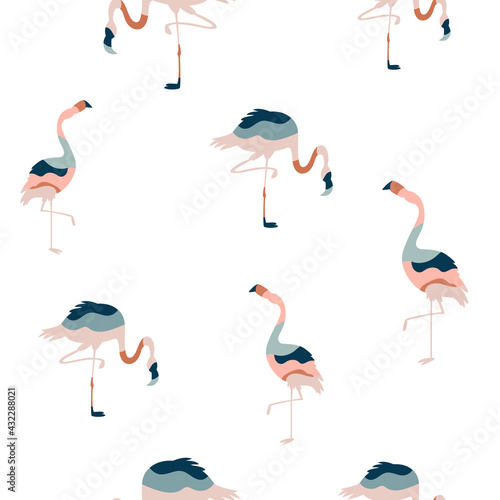 Abstract seamless pattern with colorful flamingo birds