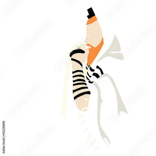 An ultra-Orthodox Jew, observant of Torah and mitzvos, prays with a tallit and tefillin of head and hand.
He kisses the tzitzit strings.
Isolated drawing of vector color spots on a white background.
