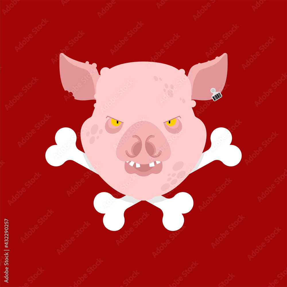 Fototapeta premium Butcher emblem. Pork head and crossbones