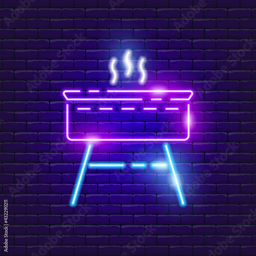 Barbecue grill neon icon. Vector illustration Brazier for the design of advertising, website, promotion, banner, brochure, flyer. Grill food Concept.