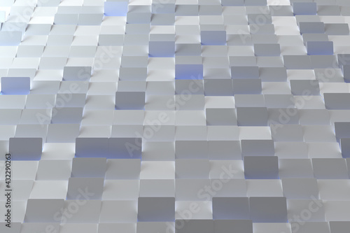 Abstract background  white - blue rectangles pattern. 3d render.