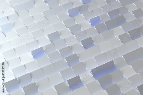 Abstract background concept white - blue rectangles pattern. 3d render