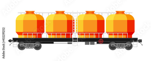 Hopper car isolated on white. Railway car the tank. Freight boxcar wagon. Flatcar part of cargo train for mass transit cement, grain and other bulk cargo. Flat vector illustration