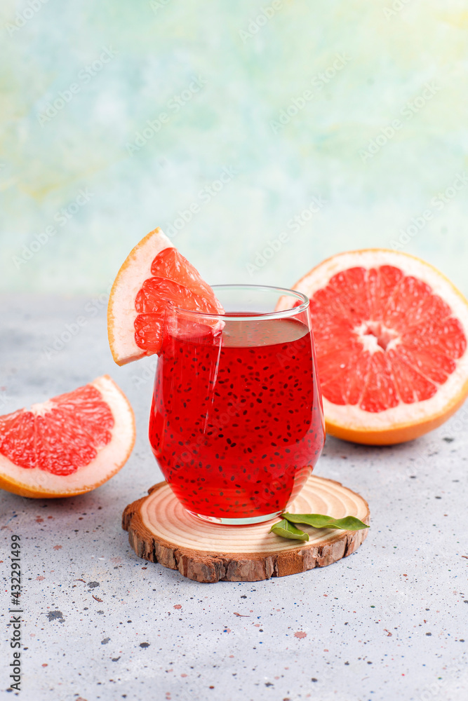 Grapefruit juice with basil seeds. Grapefruit juice with basil seeds.