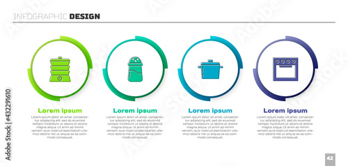 Set Slow cooker, Salt, Cooking pot and Oven. Business infographic template. Vector