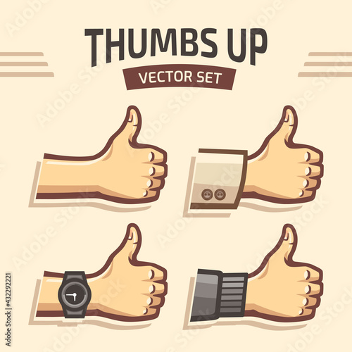 Set of thumbs up gesture  illustration. Emoticon of approved or likes vector image.