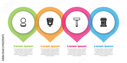 Set Makeup powder with mirror, Epilator, Shaving razor and Antiperspirant deodorant roll. Business infographic template. Vector