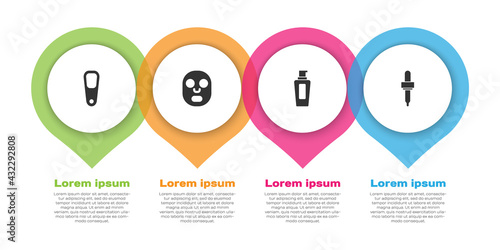 Set Pumice for feet, Facial cosmetic mask, Bottle of shampoo and Pipette. Business infographic template. Vector