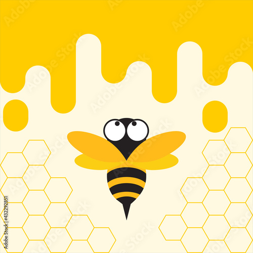 Fototapeta Naklejka Na Ścianę i Meble -  Yellow Bee and Honey Comb Vector Illustration