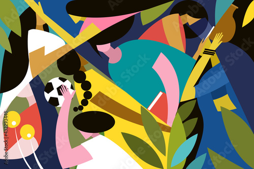 Abstract illustration of Indian women representing different walks of like.Concept for women's day