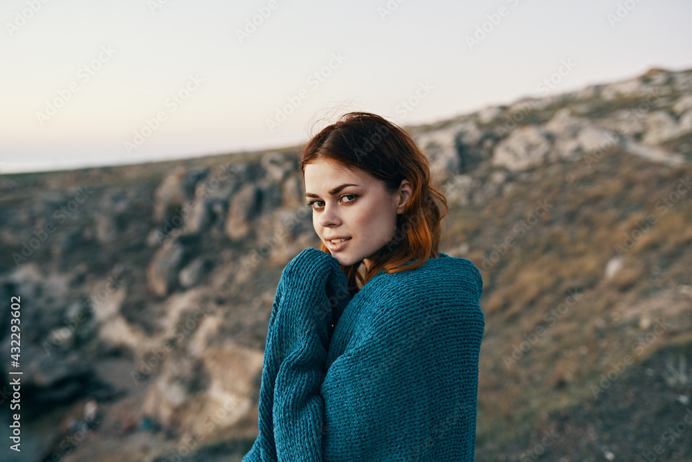 woman in the mountains nature travel plaid cool woman in the mountains nature travel plaid cool