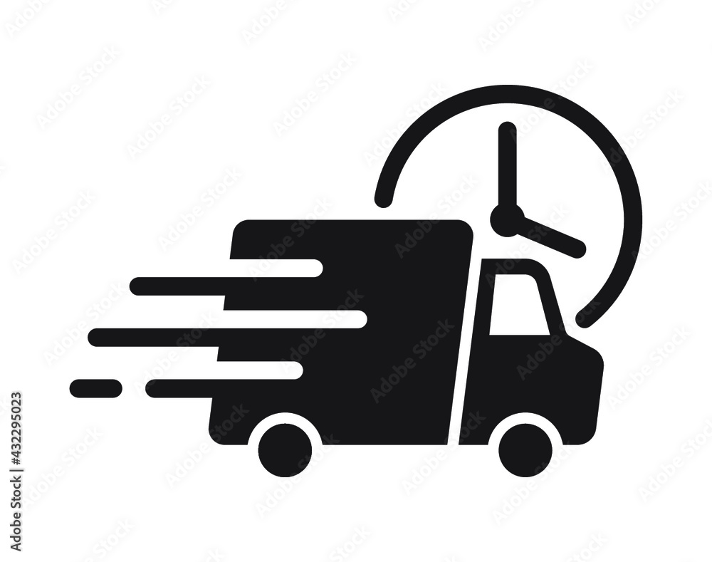 Shipping fast delivery truck with clock icon symbol, Pictogram flat design for apps and websites, Isolated on white background, Vector illustration Shipping fast delivery truck with clock icon symbol, Pictogram flat design for apps and websites, Isolated on white background, Vector illustration