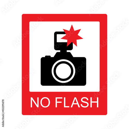 No flash photography sign, Prohibition symbol sticker for area places, Isolated on white background, Flat design vector illustration