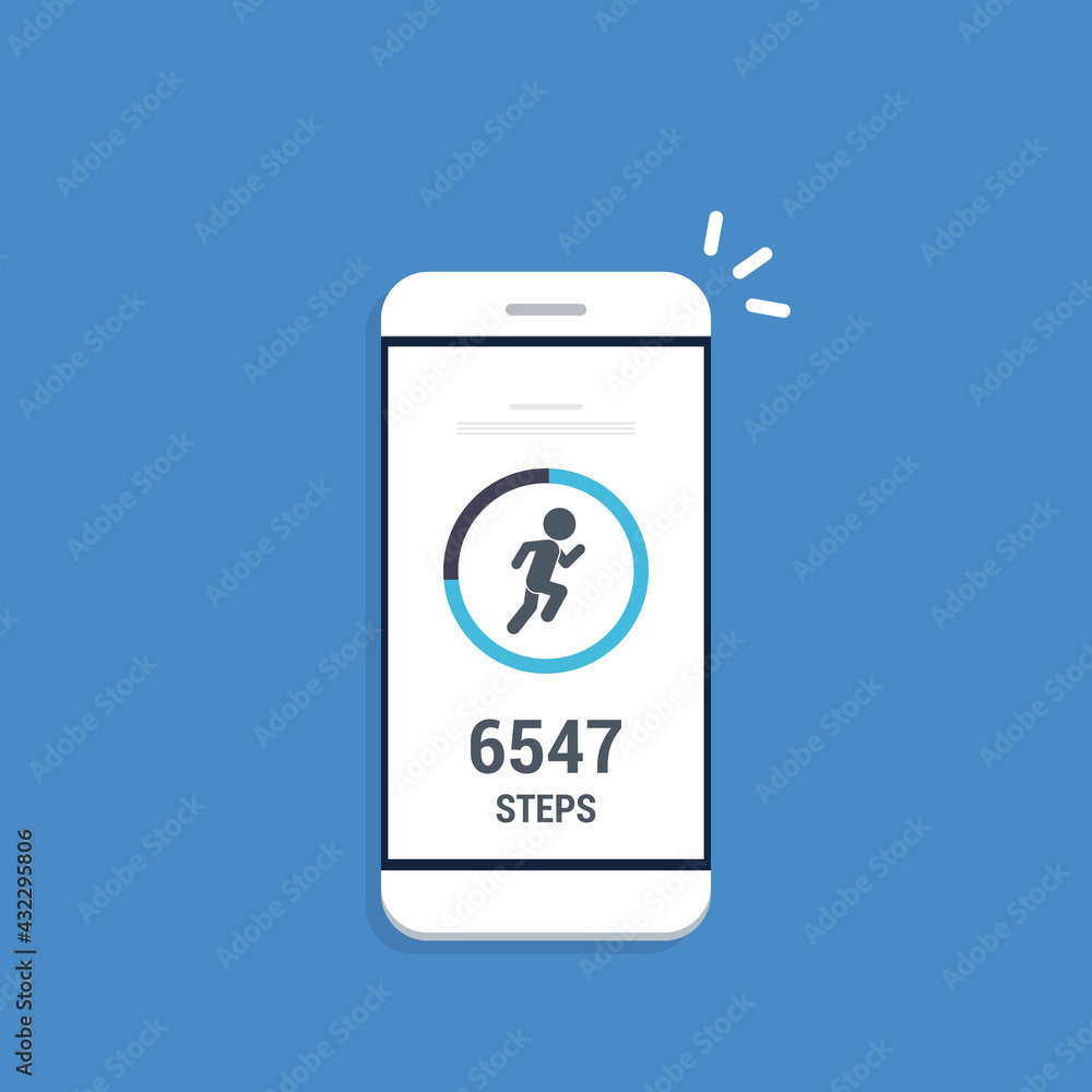 Fitness tracking app on mobile phone. Run tracker, walk steps counter. Vector illustration Fitness tracking app on mobile phone. Run tracker, walk steps counter. Vector illustration