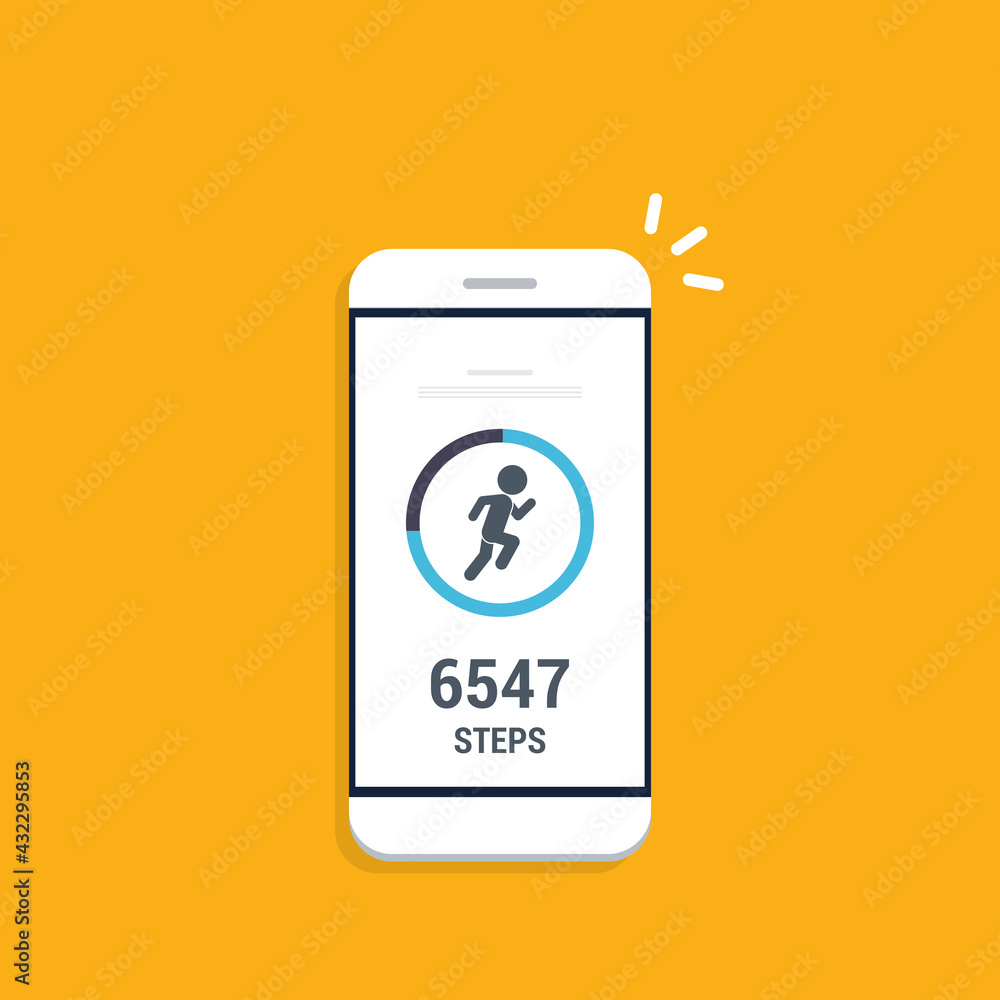 Fitness tracking app on mobile phone. Run tracker, walk steps counter. Vector illustration Fitness tracking app on mobile phone. Run tracker, walk steps counter. Vector illustration