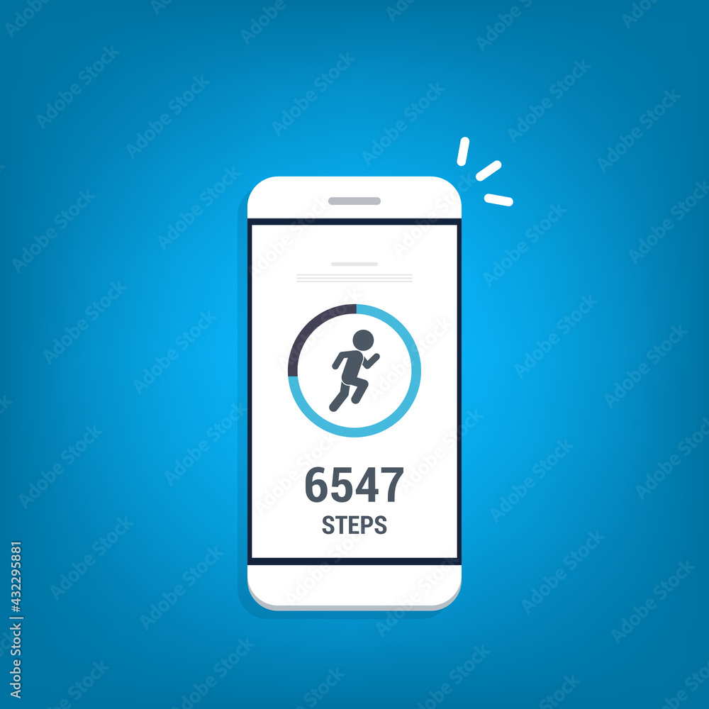 Fitness tracking app on mobile phone. Run tracker, walk steps counter. Vector illustration Fitness tracking app on mobile phone. Run tracker, walk steps counter. Vector illustration