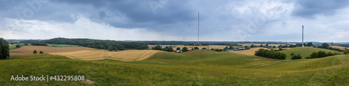 Panorama of hilly landscape with fields and meadows in the north of Germany, Europe © wagner_md
