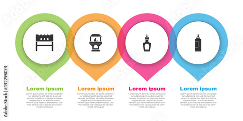 Set BBQ brazier, Brick stove, Sauce bottle and . Business infographic template. Vector
