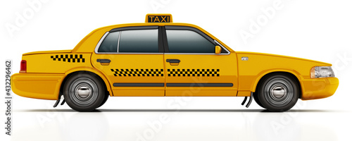Print op canvas Yellow taxi cab isolated on white background. 3D illustration