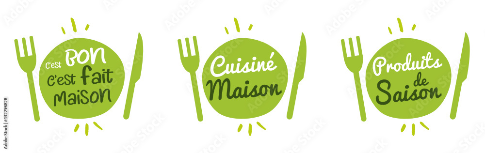 Logo assiette : produits de saison, cuisine maison ! - obrazy, fototapety, plakaty 