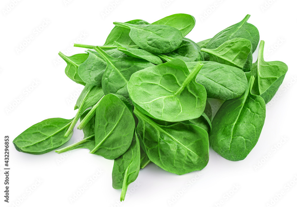 Spinach leaves isolated on white background. Pile of fresh green baby spinach Top view. Flat lay. Spinach leaves isolated on white background. Pile of fresh green baby spinach Top view. Flat lay.