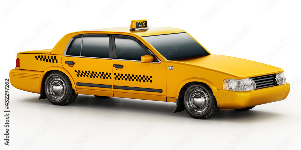Yellow taxi cab isolated on white background. 3D illustration