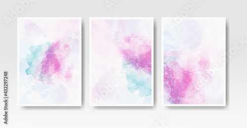 Set of cards with watercolor blots. Set of cards with hand drawn blots element for your design. Design for your date, postcard, banner, logo. Vector illustration.