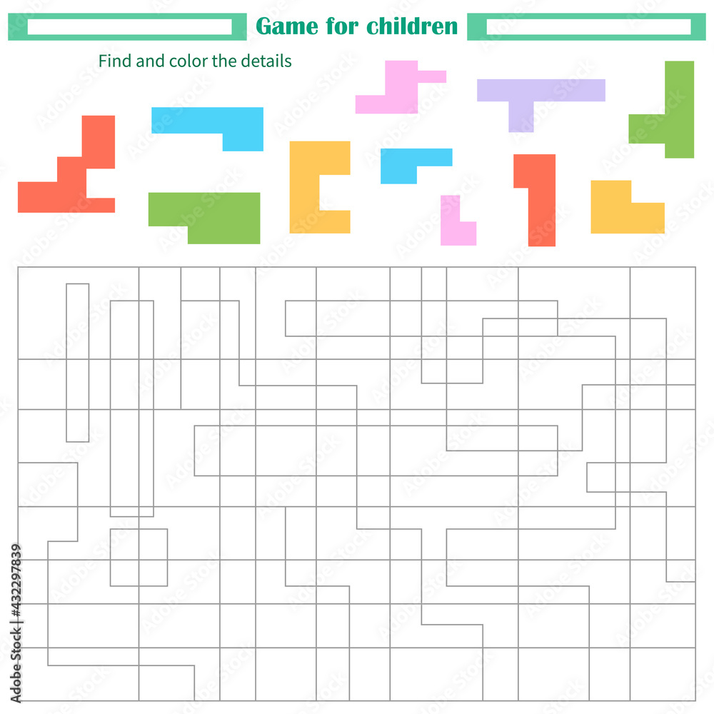  A game for children. Worksheet. Find and paint parts by sample color