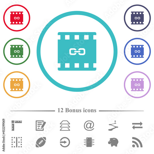 Link movie flat color icons in circle shape outlines