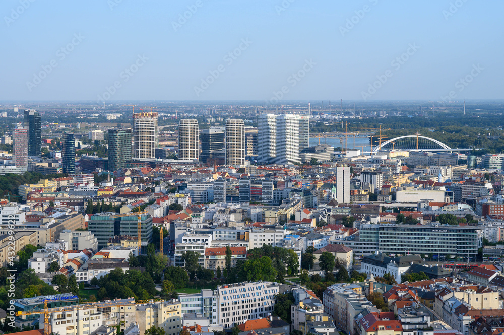 Bratislava, Slovakia. 2020-09-21. The landscape of Bratislava as seen from the Slavín monument. 