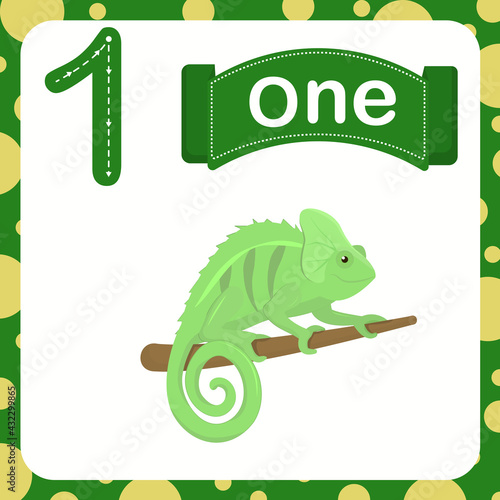 vector illustration of a children s card with number one. The worksheet learns to count and write.