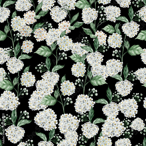 Beautiful Watercolor  seamless pattern with spirea flowers.