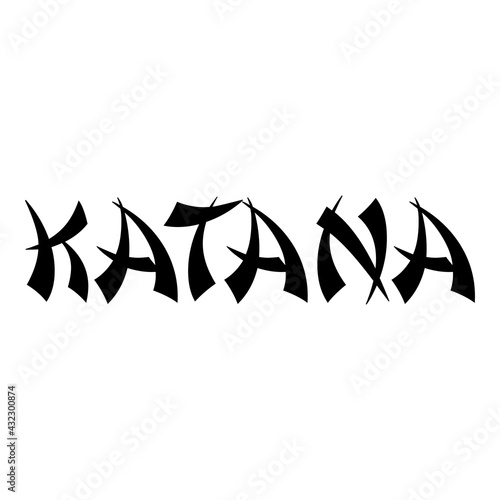 Banner con palabra Katana en alfabeto decorativo de estilo asiático
