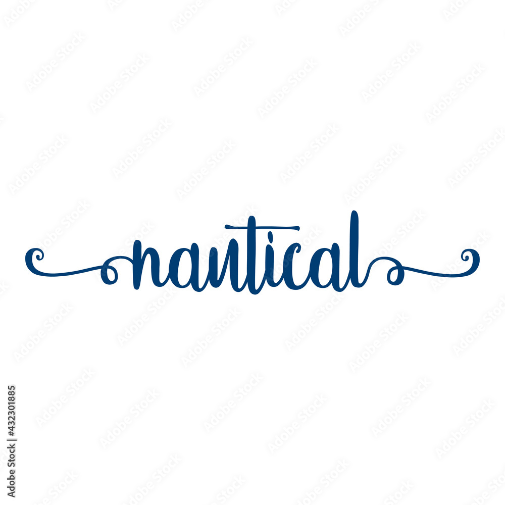 Banner con texto manuscrito nautical escrito a mano con florituras en color azul Banner con texto manuscrito nautical escrito a mano con florituras en color azul