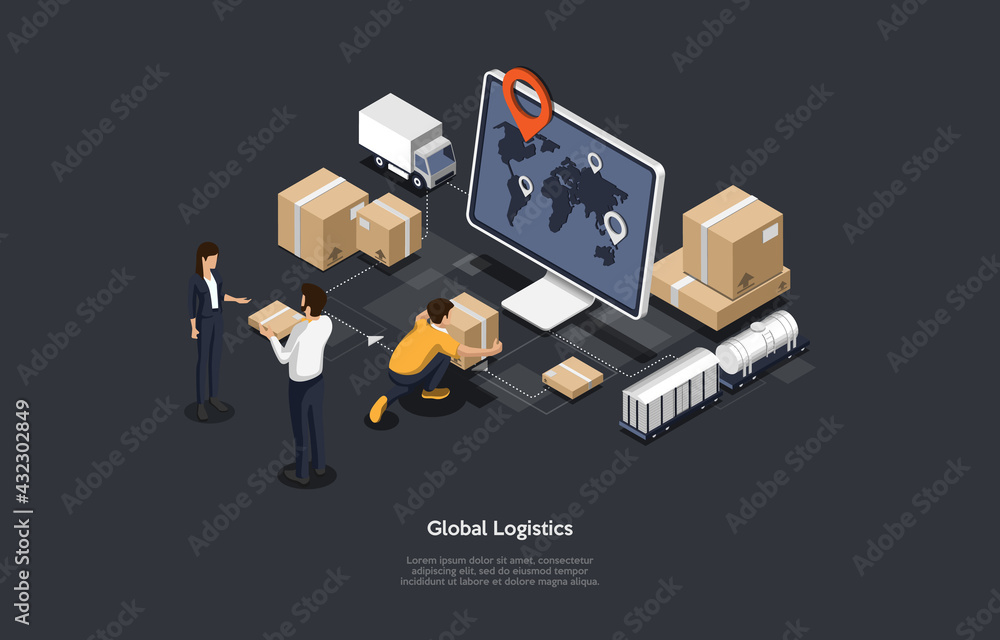 Isometric 3D Vector Illustration On Dark Background With Writing ...