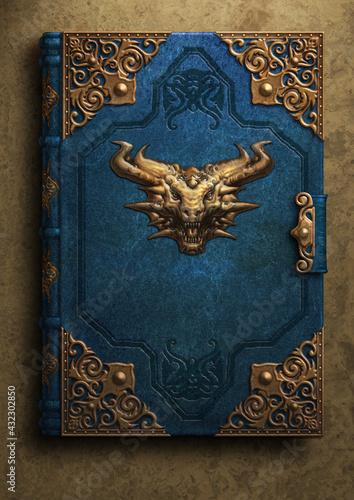 Fantasy book cover with dragon ornament