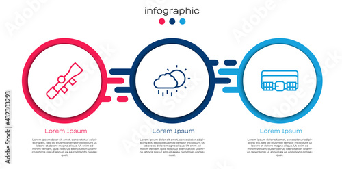 Set line Sniper optical sight, Cloud with rain and Hunting cartridge belt. Business infographic template. Vector