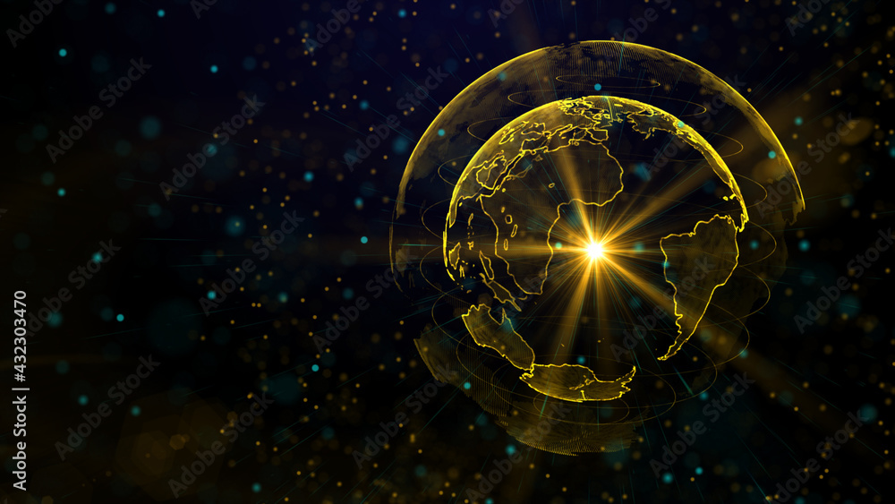 Digital golden planet of Earth, 3D animation Digital golden planet of Earth, 3D animation