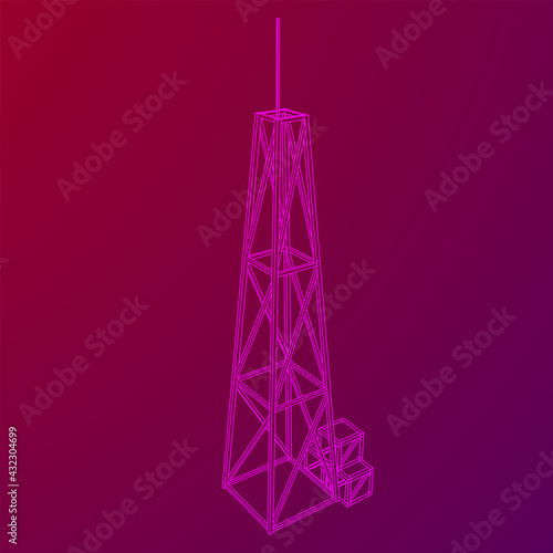 Antenna. Telecommunications signal transmitter radio tower. Communications concept. Wireframe low poly mesh vector illustration