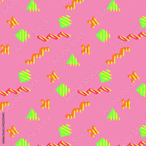 Abstract seamless pattern from geometric form in postmodern Memphis Style.