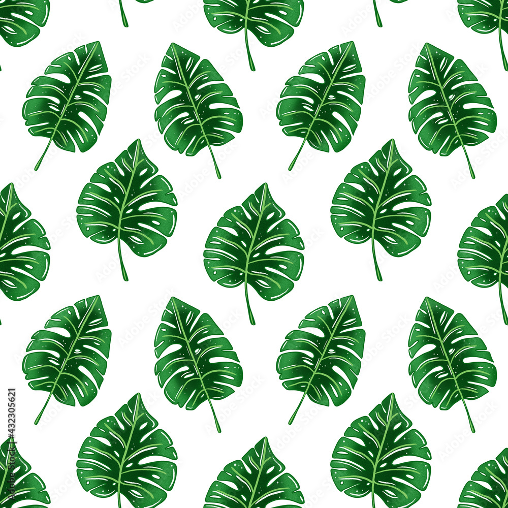 Exotic abstract blue jungle seamless pattern on the white background. Trendy art beach print wallpaper Exotic abstract blue jungle seamless pattern on the white background. Trendy art beach print wallpaper