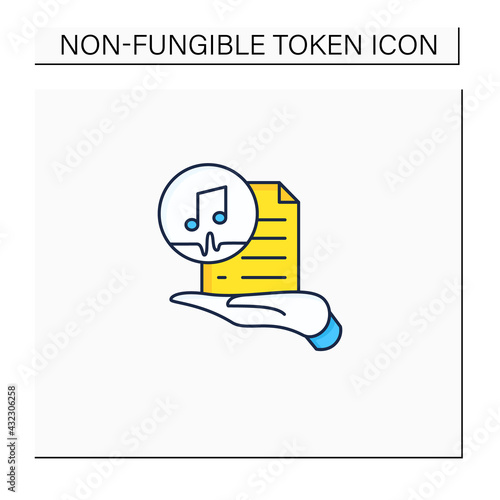 Work ownership color icon. Music. Copyright.Control intellectual property in creative environment. Digitalization concept. Isolated vector illustration