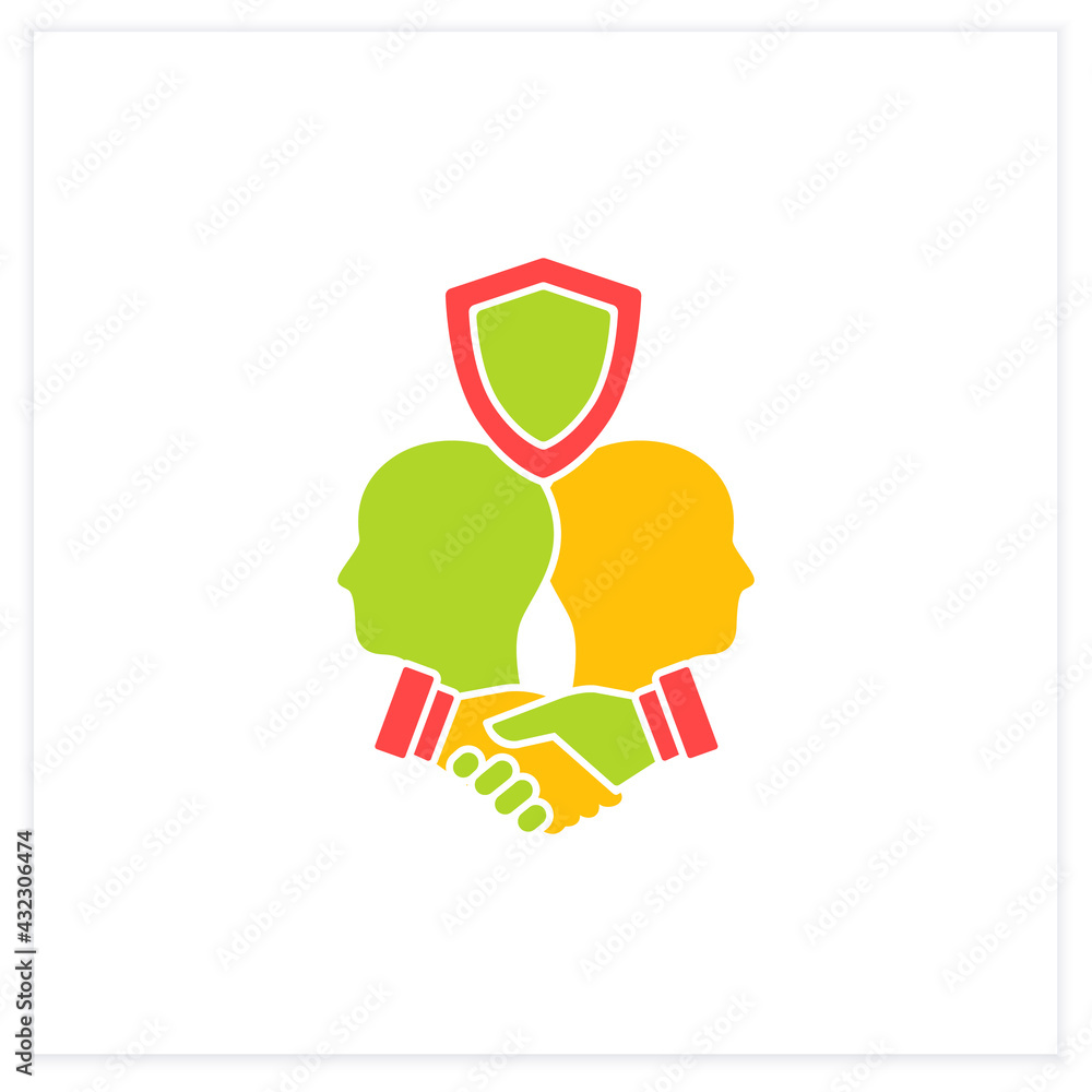 Building trust flat icon. Trusting relationships. Friendly atmosphere. Successfully handles, resolves issues sensibly, fairly.Communication concept. Vector illustration