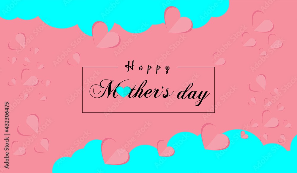 Happy Mothers Day banner. Holiday background heart made of pink and red Origami Hearts on soft pink background. Happy Mothers Day banner. Holiday background heart made of pink and red Origami Hearts on soft pink background.