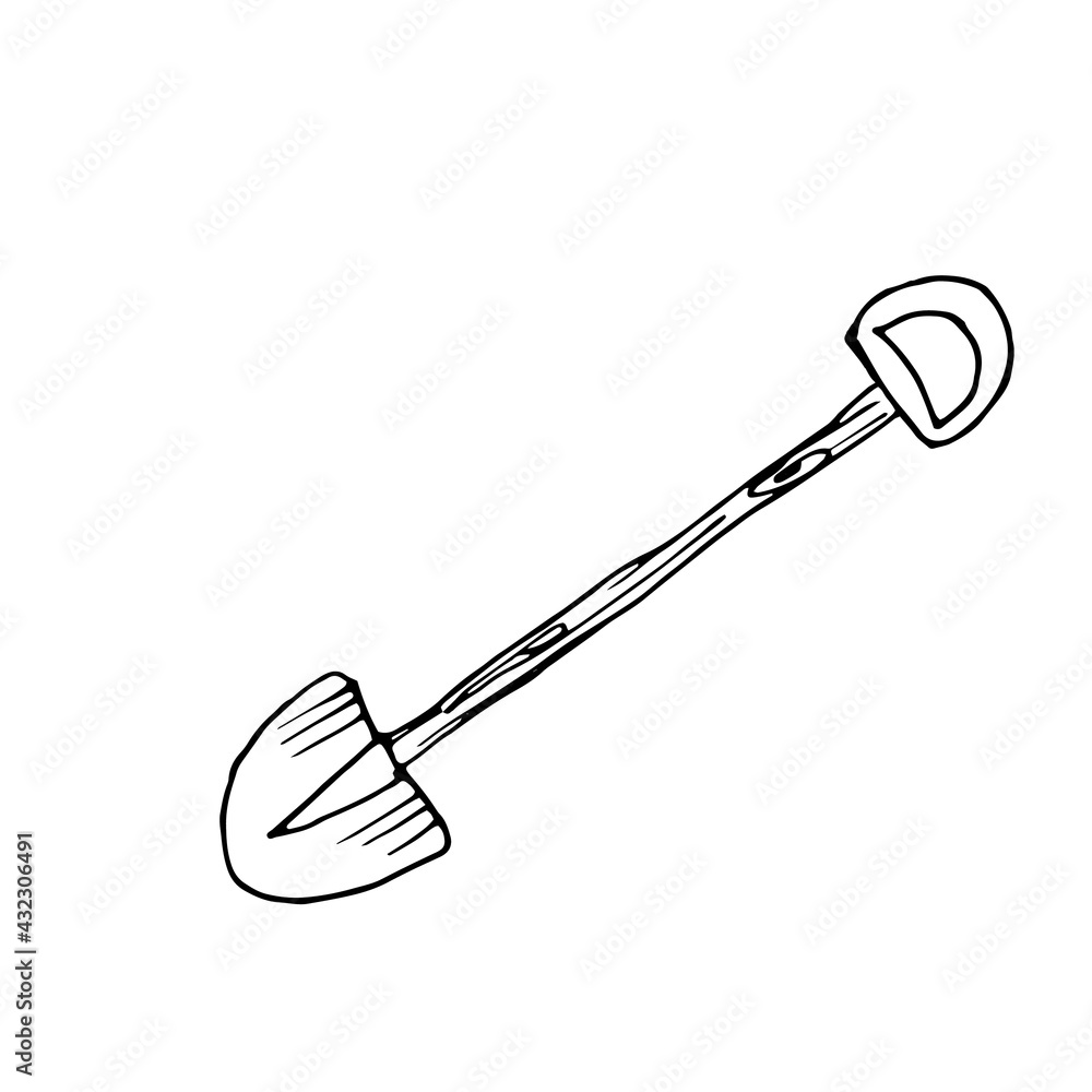 Shovel. Vector children's illustration. A set for children's holidays. Print on fabric. Doodle. Shovel. Vector children's illustration. A set for children's holidays. Print on fabric. Doodle.