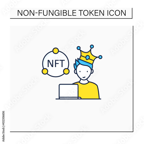 NFT artist color icon. Content creator. Crypto artist. Creating more NFTs works. Having copyright. Digitalization concept. Isolated vector illustration