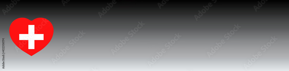3D rendering. 3D image. red heart with a white cross on a black and white background 3D rendering. 3D image. red heart with a white cross on a black and white background