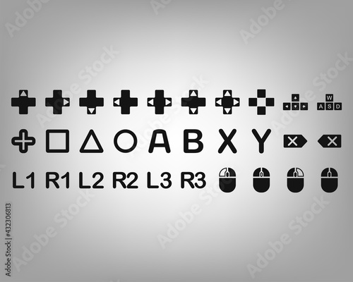 Game control buttons, icon for game design, interface of applications, games.